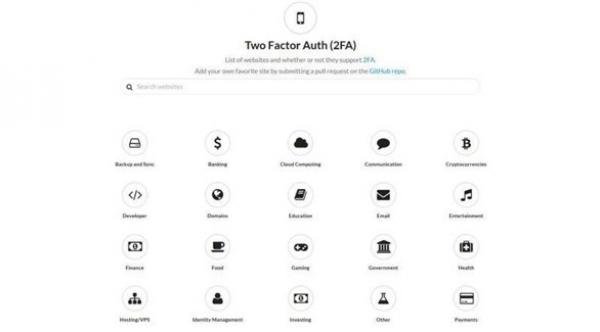 موقع ويب يعرض الخدمات ذات المصادقة ثنائية العامل