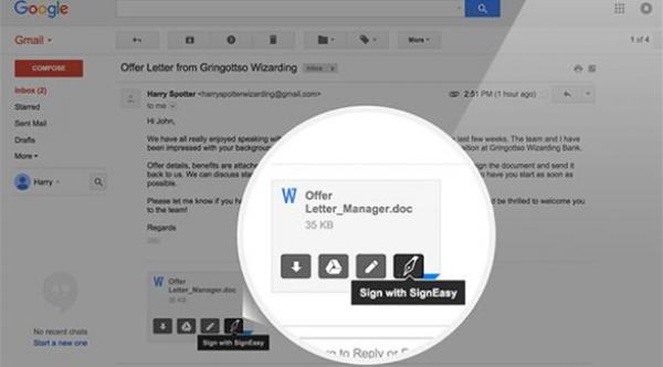 أداة SignEasy لتوقيع الوثائق داخل بريد جيميل